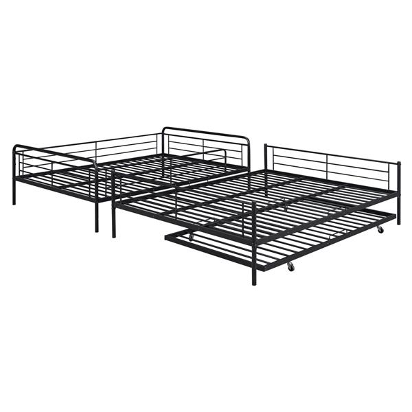 Full XL Over Queen Metal Bunk Bed with Twin Size Trundle, Black