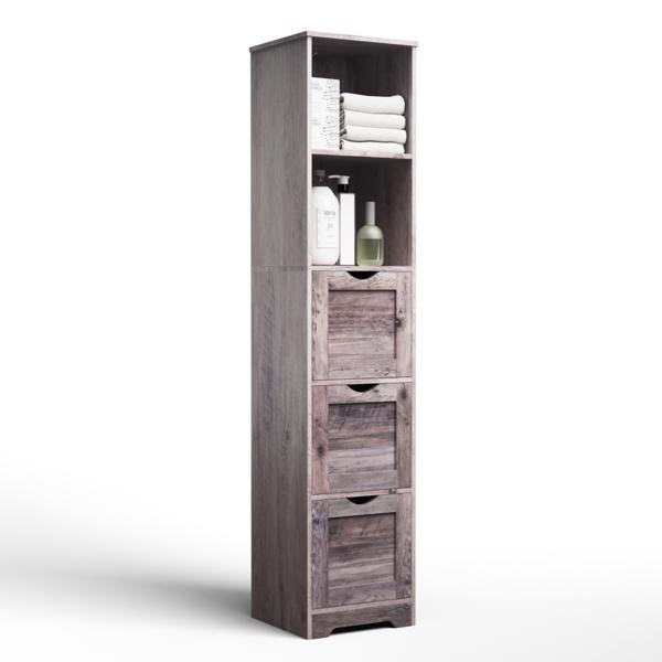 Bathroom Floor Cabinet with 3 Drawers 2 Shelves, Tall Narrow Bathroom Kitchen Pantry Storage Cabinet with Open Compartment, Living Room Free-Standing Storage Organizer,Grey 