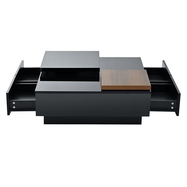 Movable Top Coffee Table, Modern Square Wood Coffee Table with High Gloss finish, 4 Hidden Storage Drawers for Living Room