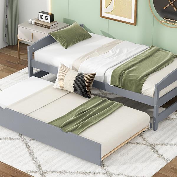 Twin Size Platform Bed with Twin Size Trundle, Gray