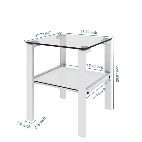 Set of 2, Glass two layer tea table, small round table, bedroom corner table, living room side table,White