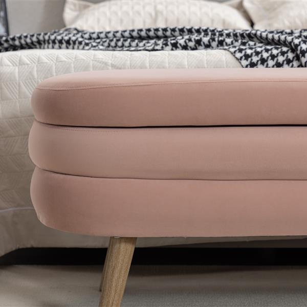 036-Velvet Fabric Storage Bench Bedroom Bench With Wood Legs For Living Room Bedroom Indoor,Light Pink