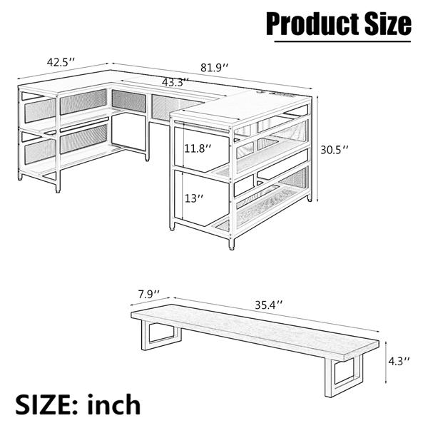 U-shaped Desk with Shelve and LED lights