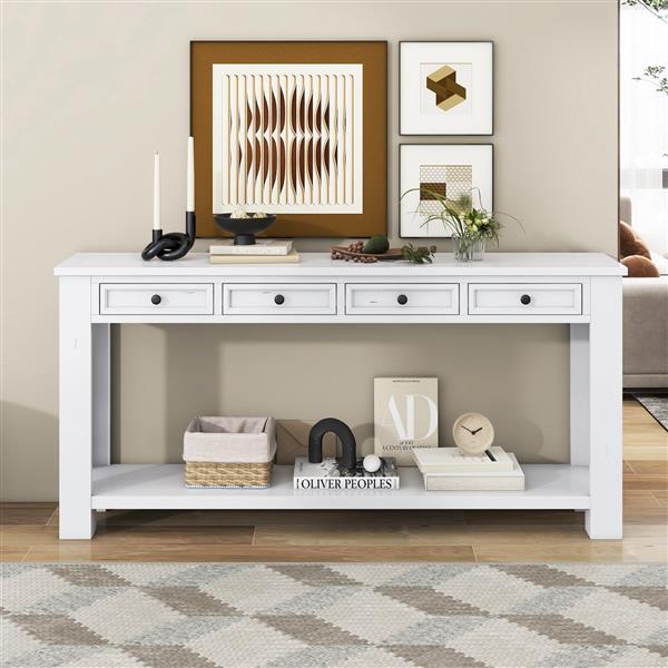 Console Table/Sofa Table with Storage Drawers and Bottom Shelf for Entryway Hallway(Antique White)