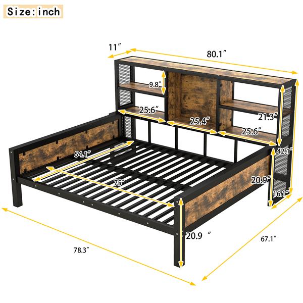 Full Size Cabin Daybed with Storage Shelves, Metal