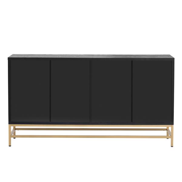 Retro Style Sideboard with Adjustable Shelves, Rectangular Metal Handles and Legs for  Kitchen, Living room, and Dining Room  (Black)