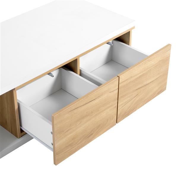 47.2''-57''W Extendable Coffee Table with 2 Storage Drawers, Dual-tone Wood Center Table with Extendable Sliding Tabletop, Multi-functional Hidden Storage Sofa Table for Living Room, White