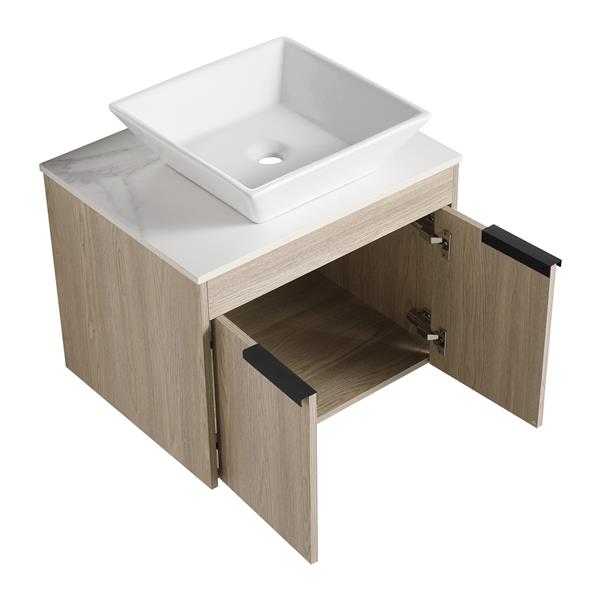 24 " Modern Design Float Bathroom Vanity With Ceramic Basin Set,  Wall Mounted White Oak Vanity  With Soft Close Door,KD-Packing,KD-Packing,2 Pieces Parcel(TOP-BAB101MOWH)