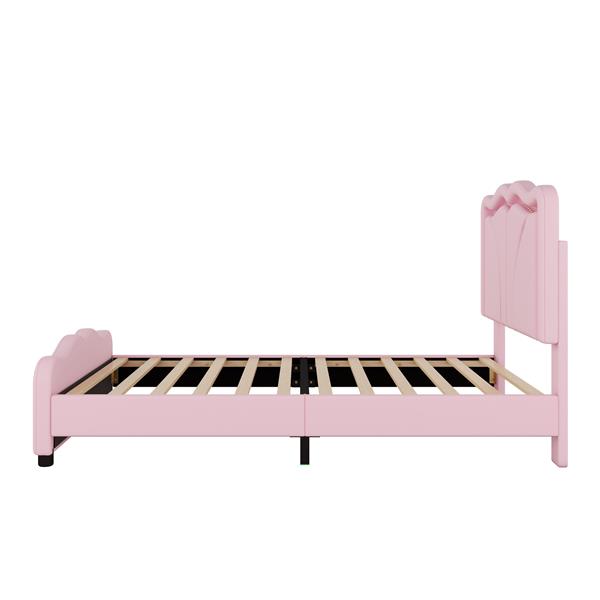 Twin Size Upholstered Platform Bed with Curve Shaped and Height-adjustbale Headboard,LED Light Strips,Pink