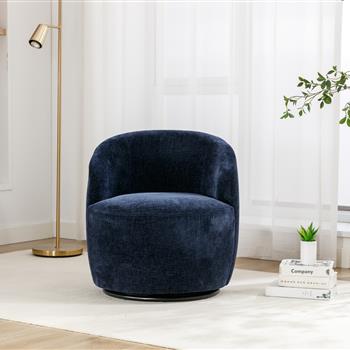 Chenille Fabric Swivel Armchair Barrel Chair With Black Powder Coating Metal Ring,Blue