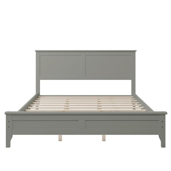 Modern Gray Solid Wood Queen Platform Bed