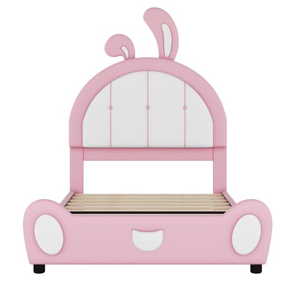 Twin Size Upholstered Platform Bed with Rabbit Shaped Headboard, Pink