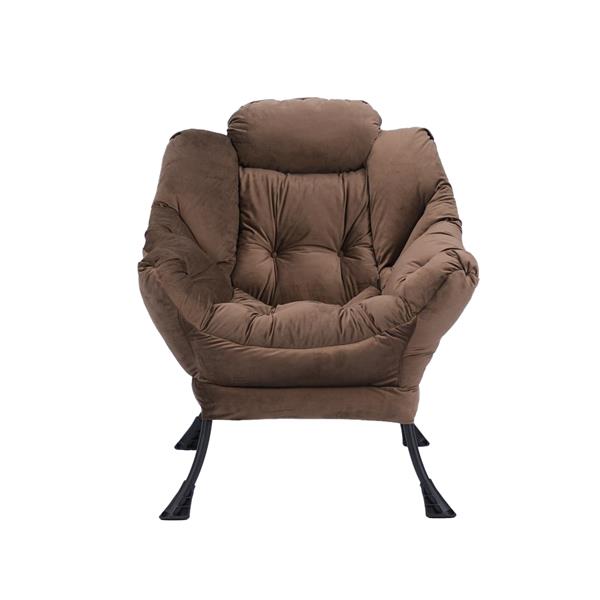 Living Room Chairs Modern Cotton Fabric Lazy Chair, Contemporary Lounge Chair, Single Steel Frame Leisure Sofa Chair with Armrests and A Side Pocket (Brown ),with ottoman ,with footrest