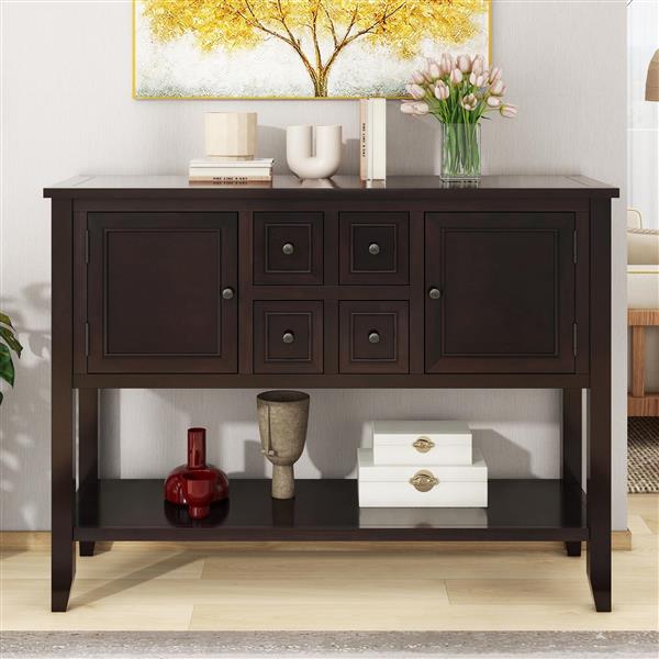 Cambridge Series  Ample Storage Vintage Console Table with Four Small Drawers and Bottom Shelf for Living Rooms, Entrances and Kitchens