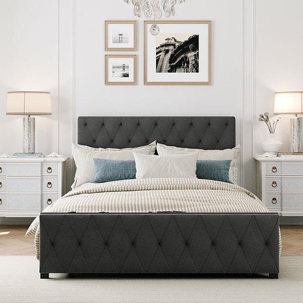 Full Size Storage Bed Metal Platform Bed with a Big Drawer - Gray