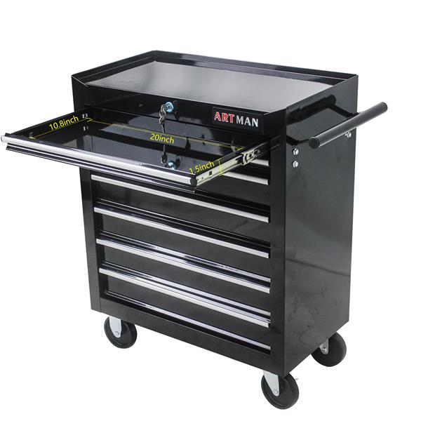 7 DRAWERS MULTIFUNCTIONAL TOOL CART WITH WHEELS-BLACK