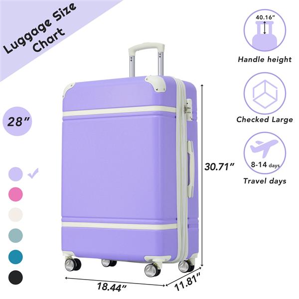 28 IN Luggage 1 Piece with TSA lock , Expandable Lightweight Suitcase Spinner Wheels, Vintage Luggage,Purple