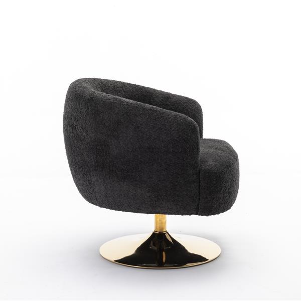 048-Chenille Fabric Swivel Chair With Gold Metal Round Base,Black