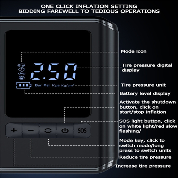 Mini Tire Inflator Tire Car Air Compressor LED Digital Display Air Compressor LED Lighting Can Be Used As A Power Bank: Use A 4000mAh Wireless Tire Inflator to Inflate Your Car/Motorcycle Tires/Bicycl