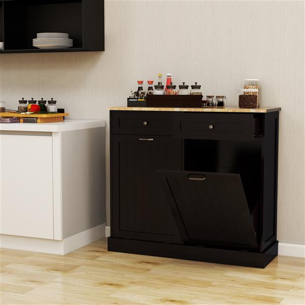 Two Drawers and Two-Compartment Tilt-Out Trash Cabinet Kitchen Trash Cabinet-Black