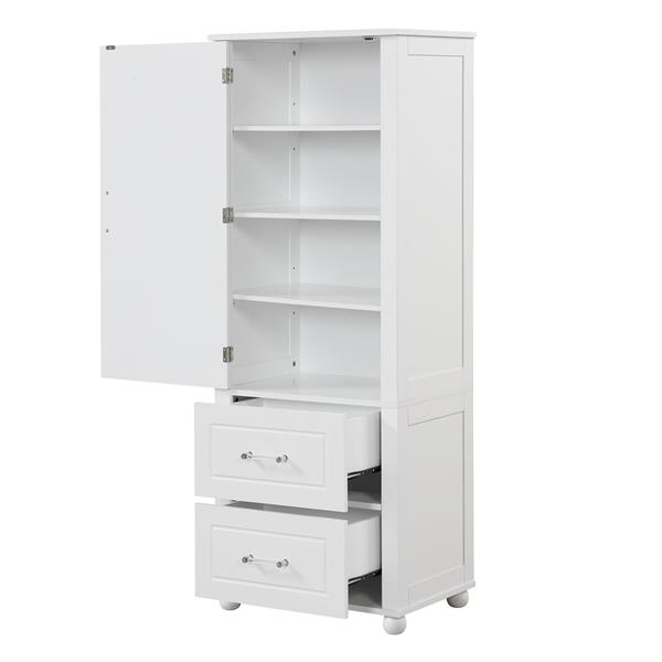 Tall Bathroom Storage Cabinet, Freestanding Storage Cabinet with Two Drawers and Adjustable Shelf, MDF Board with Painted Finish, White