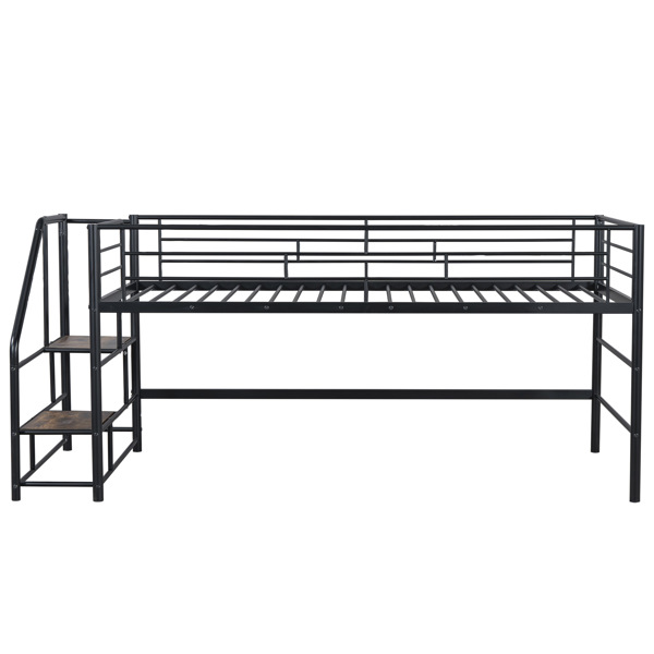 Mid Loft Bed with Storage stairs, Twin, Black