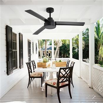 52\\" Outdoor Ceiling Fan Without Light, 3 ABS Blades Farmhouse Ceiling Fan with Remote Control 6-speed Reversible DC Motor Black for Living Room, Bedroom, Kitchen