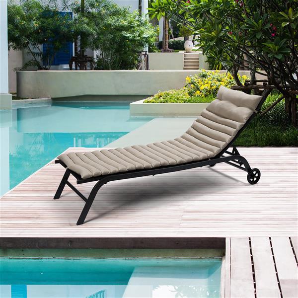 2PCS Set Outdoor Lounge Chair Cushion Replacement Patio Funiture Seat Cushion Chaise Lounge Cushion-KHAKI