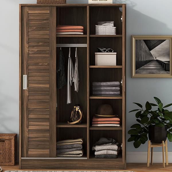 3-Door Shutter Wardrobe with shelves, Walnut