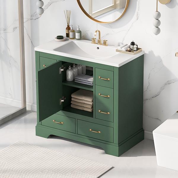 36" Bathroom Vanity with Sink Combo, Six Drawers, Multi-Functional Drawer Divider, Adjustable Shelf, Green