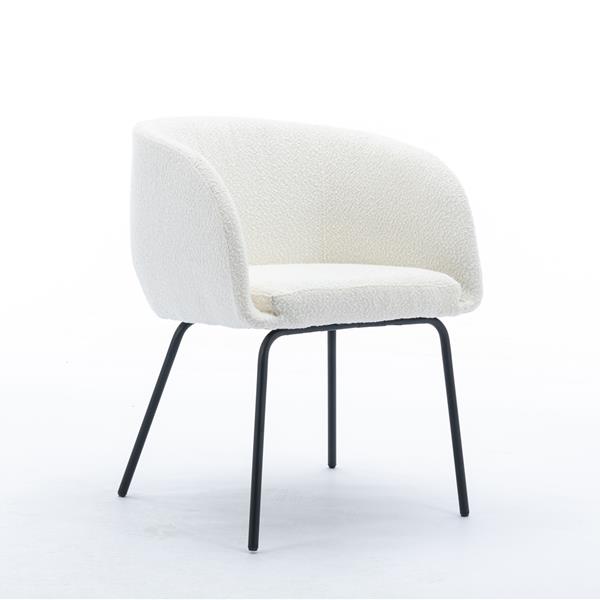 039-Set of 1 Boucle Fabric Dining Chair With Black Metal Legs,Ivory