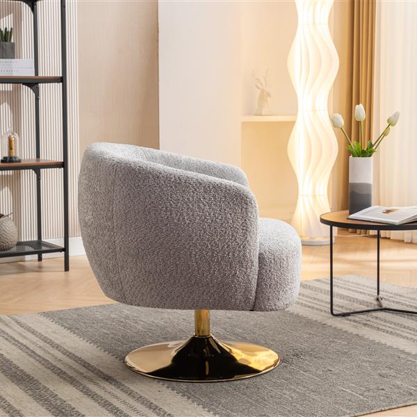 048-Chenille Fabric Swivel Chair With Gold Metal Round Base,Light Gray