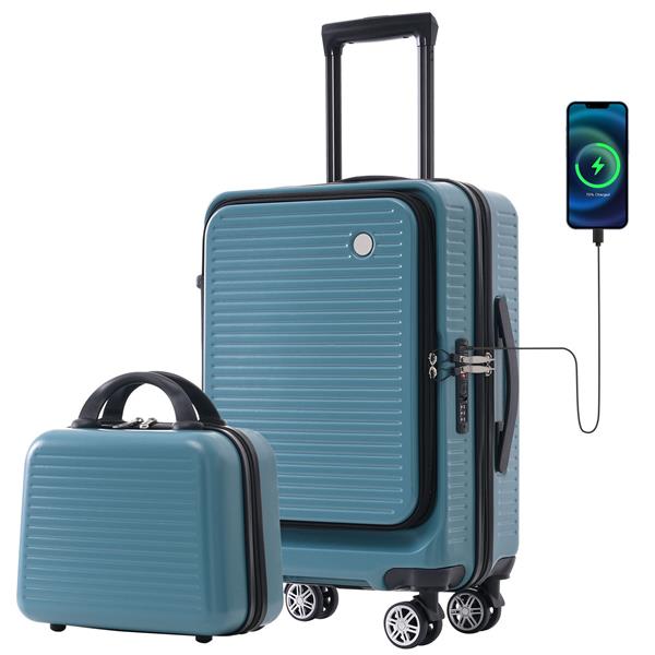 Carry-on Luggage 20 Inch Front Open Luggage Lightweight Suitcase with Front Pocket and USB Port, 1 Portable Carrying Case