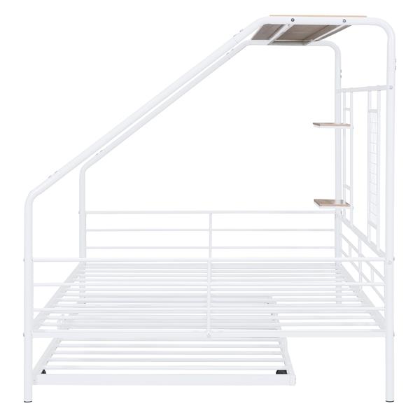 Full Size Metal House Bed with Trundle, White