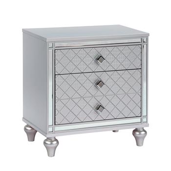 Contemporary Nightstands with mirror frame accents, Bedside Table with two drawers and one hidden drawer, End Table with Crystal Pull for Living Room,Bedroom, Silver