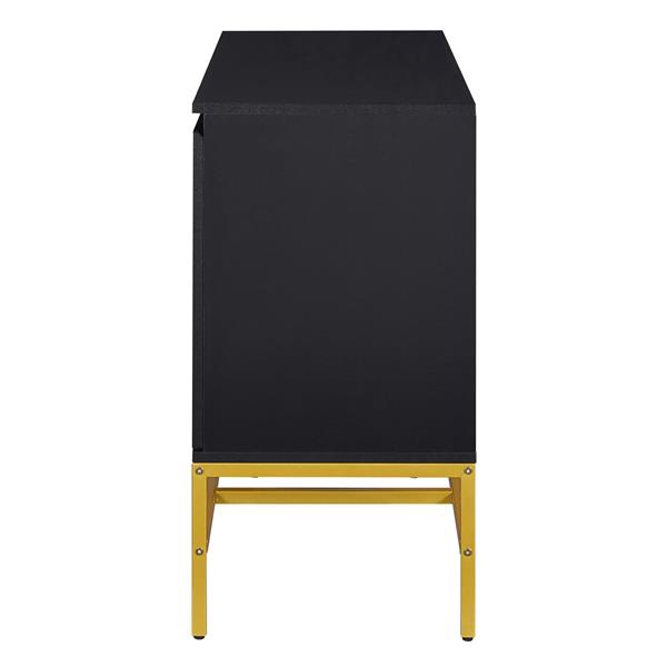 Minimalist & Luxury Cabinet Two Door Sideboard with Gold Metal Legs for Living Room, Dining Room (Black)