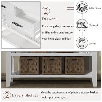 Console Sofa Table with 2 Storage Drawers and 2 Tiers Shelves, Mid-Century Style 42\\'\\' Solid Wood Buffet Sideboard for Living Room Furniture Kitchen Dining Room Entryway Hallway, Antique White