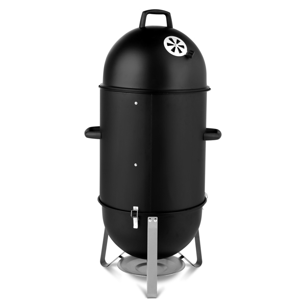 Vertical Steel Charcoal Smoker, Heavy Duty Three Layer Round BBQ Grill Smokey Mountain Cooker for Outdoor Cooking, Black