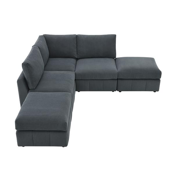 [VIDEO provided][New]93"Modern Sectional Sofa with Vertical Stripes,5-Seat Armless Couch Set with Convertible Ottomans,Various Combinations,L-Shape Indoor Furniture for Living Room,Apartment, 2 Colors