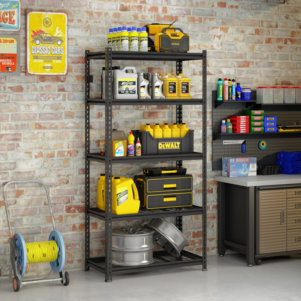 5-Tier  Adjustable Metal Shelving Unit ,Heavy Duty Garage Shelving,Storage Racks,Industrial Utility Shelf,35.4" W x 18 "D x 72''H, Black for Garage, Basement, Warehouse, Workshop,kitchen and so on.