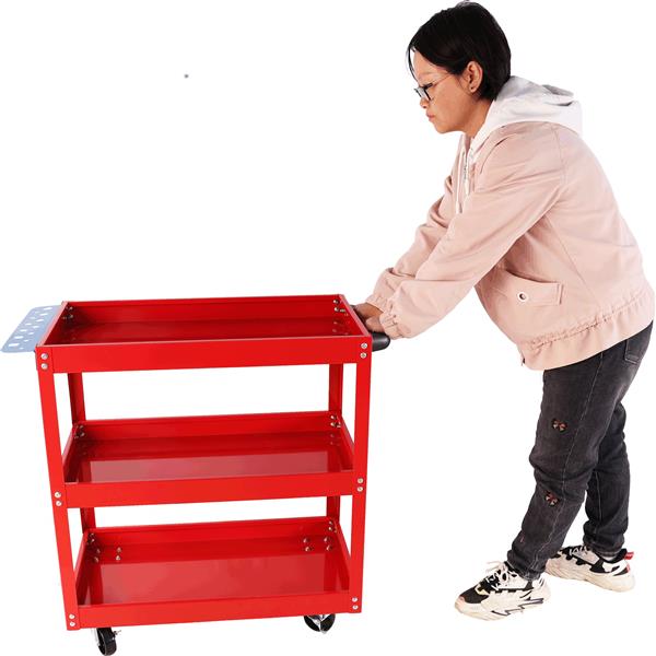 Tool Cart on Wheels, 3 Tier Rolling Mechanic Tool Cart, Heavy Duty Steel Utility Cart w/Lockable Wheels, 450 LBS Capacity Industrial Service Cart for Garage, Warehouse, Workshop (Bright Red)