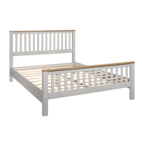 Country Style Concise Gray Solid Platform Bed with Oak Top, No Box Spring Needed,Queen