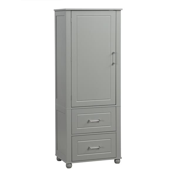 Tall Bathroom Storage Cabinet, Freestanding Storage Cabinet with Two Drawers and Adjustable Shelf, MDF Board with Painted Finish, Grey