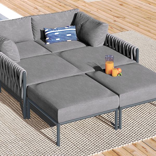 6-Pieces Aluminum Patio Furniture Set, Modern Metal Outdoor Conversation Set Sectional Sofa With Removable Olefin Extra Thick Cushions 5.9" Cushion, Grey