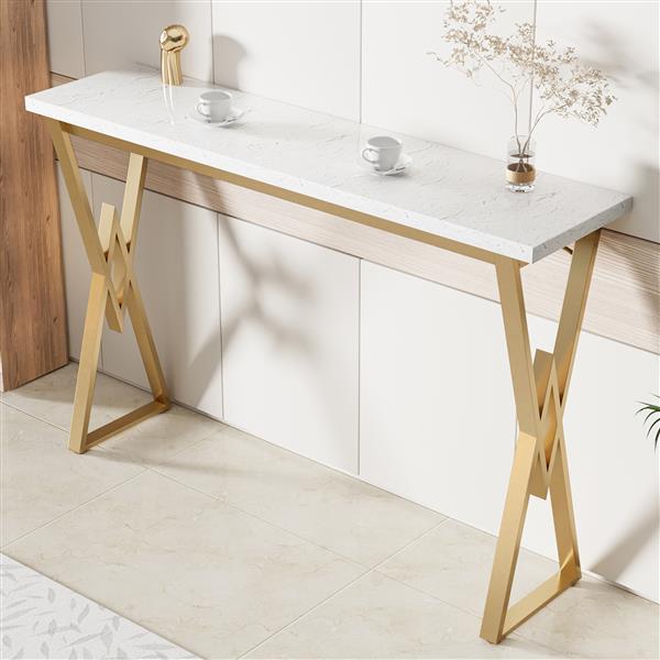 63" Modern White Kitchen Bar Height Dining Table Wood Breakfast Pub Table with Gold Base