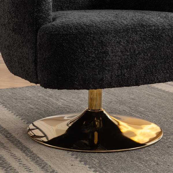 048-Chenille Fabric Swivel Chair With Gold Metal Round Base,Black