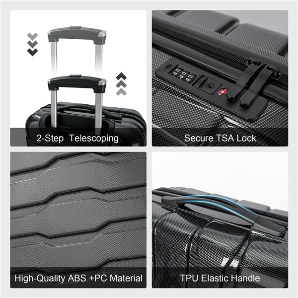 Luggage 3 Piece Sets with Spinner Wheels ABS+PC Lightweight TSA Lock (20'/24'/28'), Black