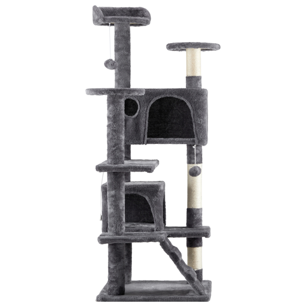 53 inch Multi-Level Cat Tree Cat Condo with Scratching Posts Kittens Activity Tower Pet Play House Furniture, Dark Grey