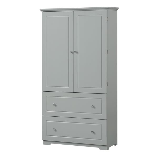 Wide Bathroom Storage Cabinet, Freestanding Storage Cabinet with Two Drawers and Adjustable Shelf, MDF Board with Painted Finish, Grey