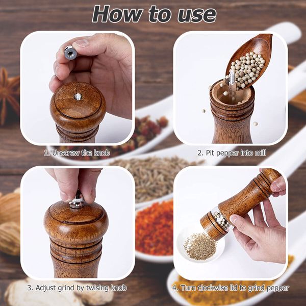 2Pcs Oak Wooden Manual Pepper Grinder Salt Spice Herb Mill Refillable UK